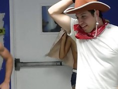 Cowboy style college party in a dorm with hot teens