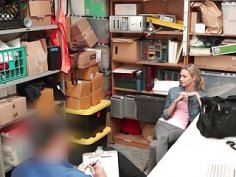 Blonde teen thief riding long boner in office