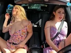 Two horny teens play with their pussies in public excl
