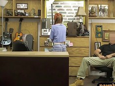 Skinny redhead babe gets twat screwed by pawnshop owner