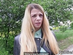 Huge clit Euro blonde fucks outdoor pov