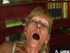 Blonde granny giving head and pounding younger dong