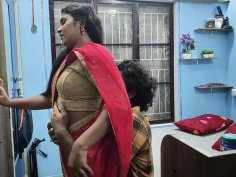Hot mallu girl in red half saree fucks boyfriend - desi romance sex